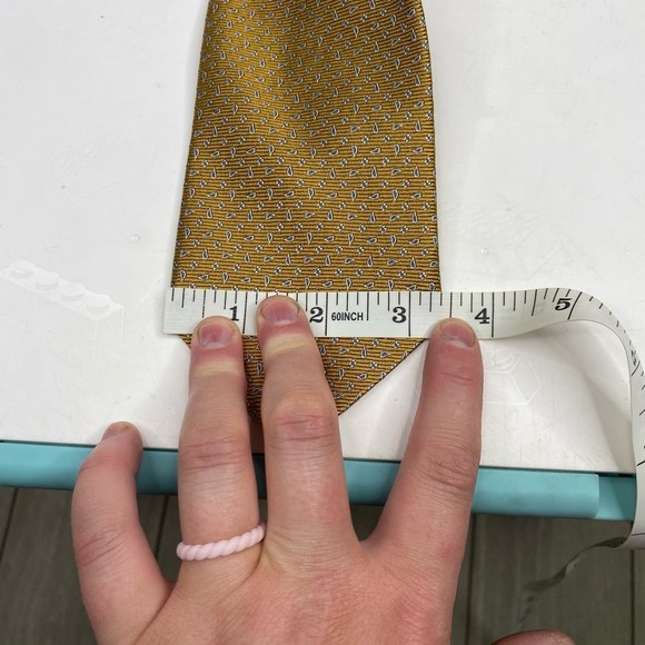 Brooks Brothers Makers Gold with Blue Paisley Print 100% Silk Neck Tie - Picture 6 of 6